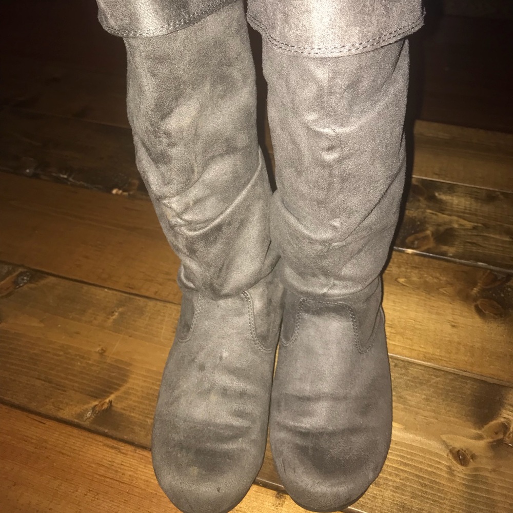 So Suede Gray Slouch Boots
